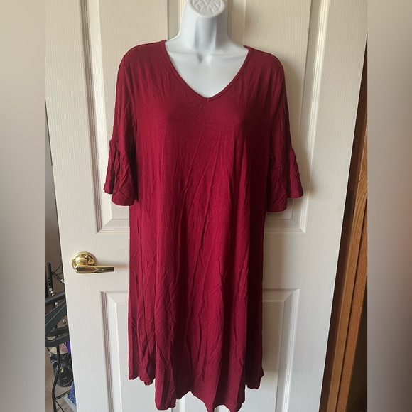 Red V-Neck Dress - Picture 1 of 6
